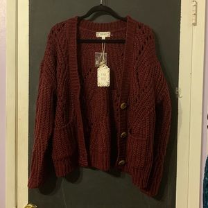 Maroon Knit Cardigan